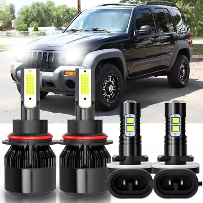 Para For Jeep Liberty 2002-2007 6000K LED Faro + Bombillas De Luz Antiniebla • $27.99