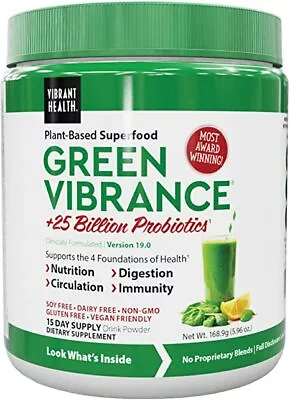 Vibrant Health Green Vibrance Plant-Based Superfood Powder 15 Servings • $32