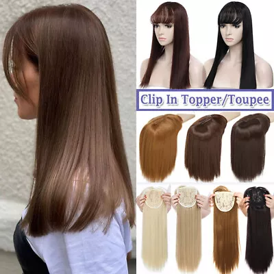 Smooth Topper With Bangs Real Natural Clip In Hair Extensions Synthetic Toupee • $13