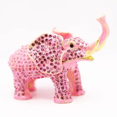 $17.99 • Buy Bejeweled Enameled Trinket Box/Figurine With Rhinestones-Pink Sparkling Elephant