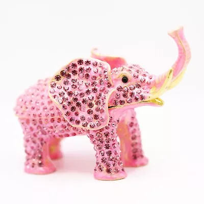 $17.99 • Buy Bejeweled Enameled Trinket Box/Figurine With Rhinestones-Pink Sparkling Elephant