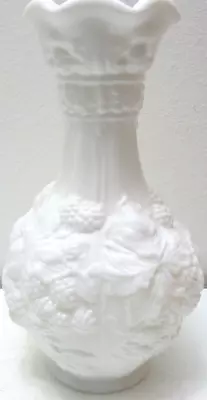 Vintage Imperial Glass Vase Loganberry Grape Pattern White Milk Glass 10 1/4  T • $30.79
