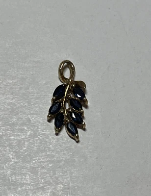 $89.95 • Buy 14k Yellow Gold Marquis Sapphire Leaf Drop Pendant - 1.5 Grams