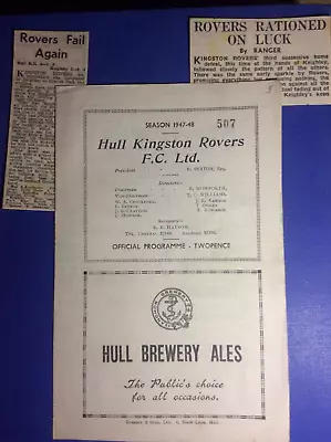  Hull K.R V Keighley 5th April 1948 Inc Paper Cuttings • £14.99