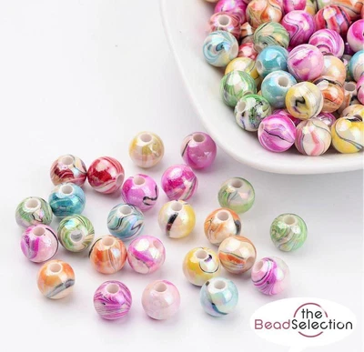 £3.19 • Buy 100 Acrylic Marbled Beads Candy Striped Round 8mm Jewellery Making ACR1