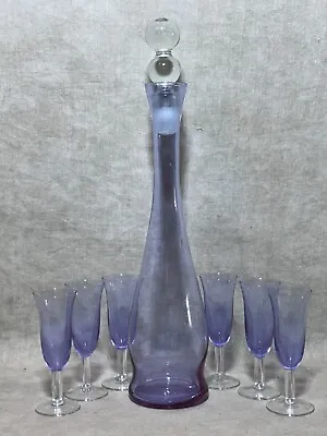 Vintage Italian Glass Alexandrite Neodymium Decanter Liquor Cocktail Set 6 Stems • $145