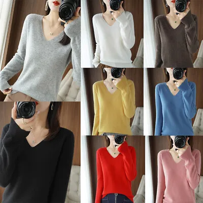 Winter Women V-neck Knitted Bottoming Shirt Cashmere Sweater Pullover Jumper • £9.75