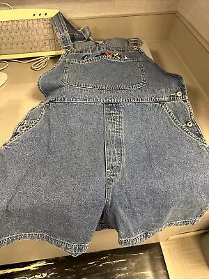 Euc Disney Women's Denim Romper / Bib Overalls Short Size Large • $18