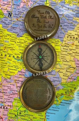 Antique Brass Marine Compass Robert Frost Poem Compass Brass Marine 2  Compass • $27.99