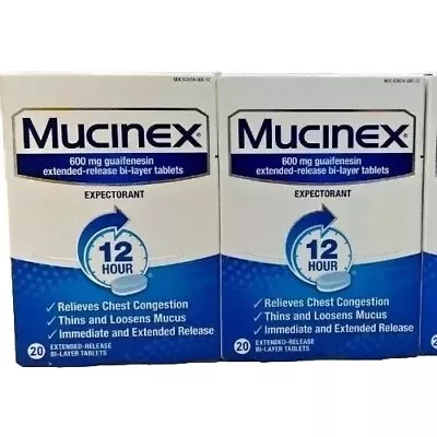 Two New Mucinex 12-Hour Chest Congestion Expectorant Tablets-20 Count Each • $13