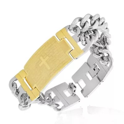 Stainless Steel Men's Religious Lord's Prayer Padre Nuestro Spanish Bracelet • £19.28