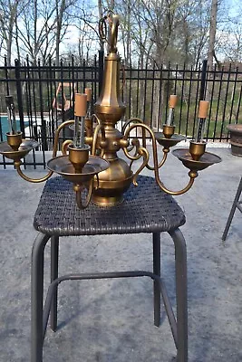 ANTIQUE BRASS 5 ARM HEAVY CEILING LIGHT CHANDELIER With Center Light SPAIN • $299.99