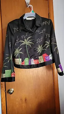 Women's Tunique Lg Black Button Front  Jacket With Glitter Palm Trees  • $12.50