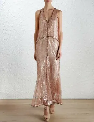 $1899.95 • Buy Zimmermann 1 Laverish Mirror Lace Slip Maxi Silk Sequin Rose Dress Fit 8 - 10 AU