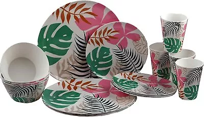 16-Piece Melamine Dinner Set Plates Bowls & Tumbler For Outdoor Picnic Crockery • £36.99