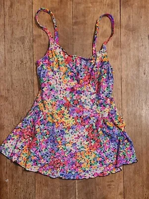 Vintage Cole Of California Floral Skirted One Piece Swimsuit Bathing Suit Sz 18 • $29.99