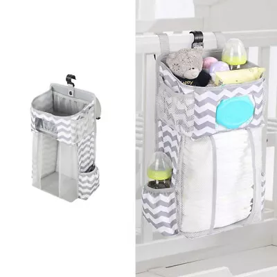 Baby Nursery Crib Bed Diaper Nappy Storage Bag Box Hanging Holder Organizer Bags • £14.39