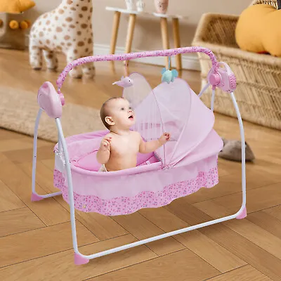 USB Electric Baby Crib Shaker Cradle Swing Sleep Bed Rocker Chair W/Music & R/C • £74.10