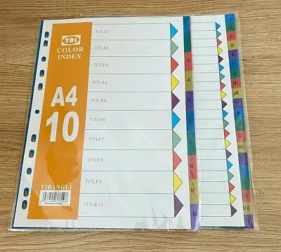 A4 Quality Plastic File Dividers Folder Index Sheets Multi Coloured - A-Z/ 1-10 • £2.45