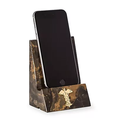 Medical Caduceus Tiger Eye Marble Desktop Cell Phone Holder Or Tablet Holder • $67.50