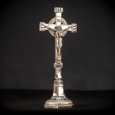 Altar Crucifix | Standing Cross Silvered Metal | Jesus Christ Crucifixion | 14” • $188.18