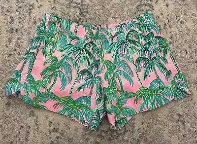 Lilly Pulitzer Medium Ocean View Short Pink Palm Women Shorts Flat Front Resort • $39.99