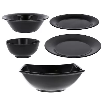 Melamine Dinner Plates Bowls Reusable Tableware Set Party Picnic BBQ Camp Black • £12.99