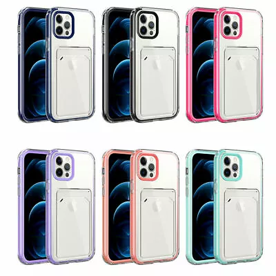 $4.49 • Buy Shockproof Clear Phone Case With Card Slot Holder For IPhone 13 12 11 Pro SE 7 8