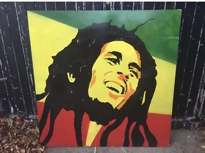Large Bob Marley Oil Painting On Hardwood Board Reggae Jamaica Art • £100
