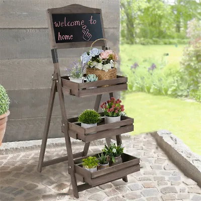 Wooden Plant Stand Ladder Book Shelf With Blackboard Garden Planter Flower Rack • $54.96