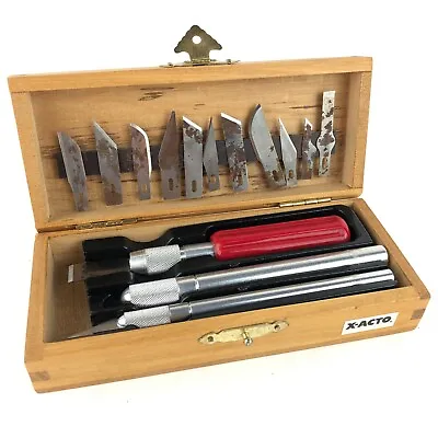 $14 • Buy X-ACTO Hobby Knife Set With Original Wood Box 16 Piece Blades & Handles Crafting