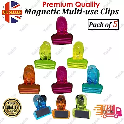 5 X Neon Magnetic Multi Use Clips Fridge Magnets Large Bulldog Clips Notes Memos • £5.29