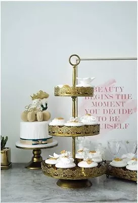 Gold Cupcake Stand Three Tiered Cake Stand Antique Cookie Plate Strong • $29.95