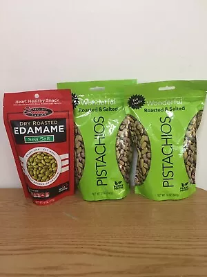 New Lot Of 2-Wonderful Pistachios No-Shell Roasted & Salted 12oz & 1-Edamame 4oz • $21.08