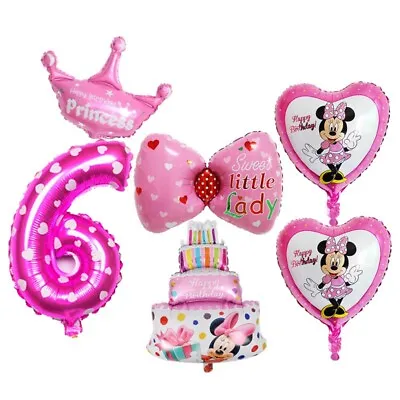 6th Birthday Mickey Mouse Minnie Mouse Balloons For Girl 6 Pcs - Party Supplies • $5.99