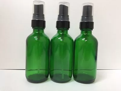 3 - GREEN 2 Oz Boston GLASS ESSENTIAL OIL MIST With BLACK SPRAYER BOTTLES  • $6.88