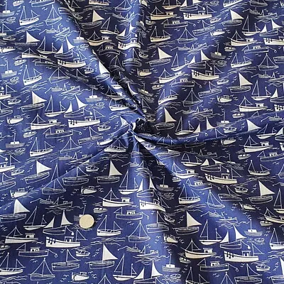 Polycotton Fabric Sailing Boats Seagulls Sea Nautical Ships Waves Ocean • £2.70