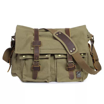 Waxed Canvas Leather Surplus Military Army Messenger Bag 15 - 17 Inch Laptop • £49.99