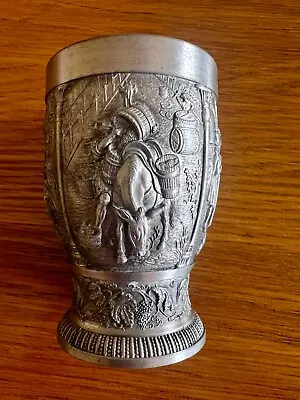 95% Actina Zinn Pewter Cup Beaker Showing Wine Making Scenes • £8.50