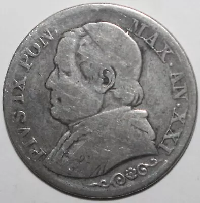 Papal States 1 Lira Coin 1866 R KM# 1378 Pope Pius IX Large Bust Silver .835 One • $19.99