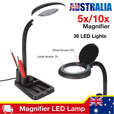 Dimmable Magnifying Crafts Glass Desk Lamp With 5/10X Magnifier & 36LED Light AU • $23.60