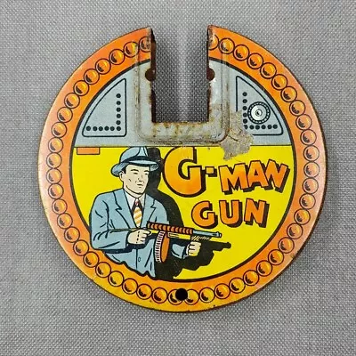 Vintage Marx Tin Wind Up G-Man Gun Tommy Gun Round Magazine ONLY READ • $120