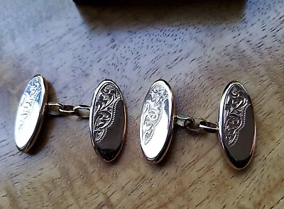 1914 9ct Gold Pair Of Chain Link Engraved Cufflinks Chester Hallmark • £120