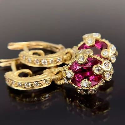 Judith Ripka 18k Yellow Gold Diamond & Pink Tourmaline Dangle Earrings • $1799