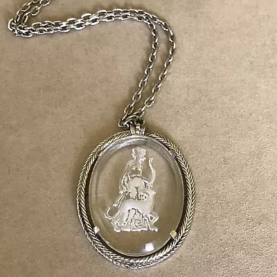 Vintage Avon Intaglio Pendant Goddess Diana Silver Tone Necklace  • $39