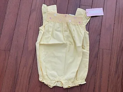New Gymboree Girls Little Flower Yellow Smocked Bubble Suit Jumper 3-6 Months • $18.50