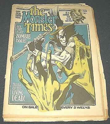 Vintage 1972 The Monster Times Newspaper-Zombies Roger Corman Etc Vol 1 #6 • $19.95