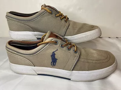 Men’s Polo Ralph Lauren Tan Canvas Faxon Low Casual Sneakers Shoes Size 9 • $19.99