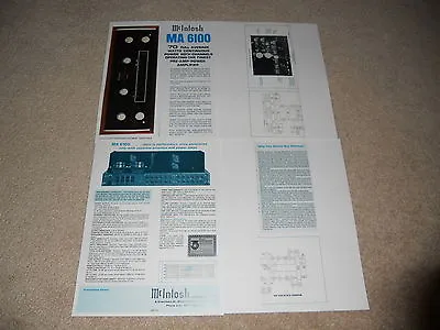 McIntosh MA 6100 Amplifier Brcohure 4 Pg Specs Articles Info Inside Look • $9.99