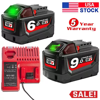 For Milwaukee M18 Lithium XC 6.0AH Extended Capacity Battery 48-11-1890 Charger • $39.95